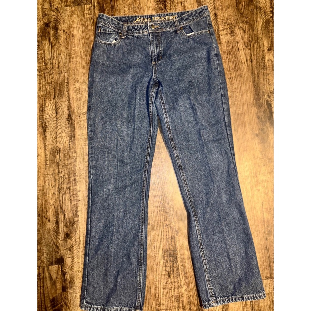 Natural Reflections Women Flannel Lined Jeans Medium Wash Straight Leg Size 8
